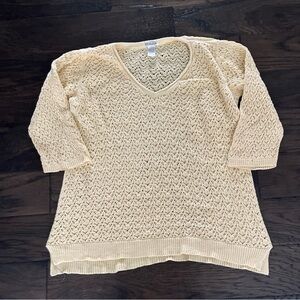 Avalin Crochet Open Knit Pale Yellow 3/4 Sleeve Sweater One Size